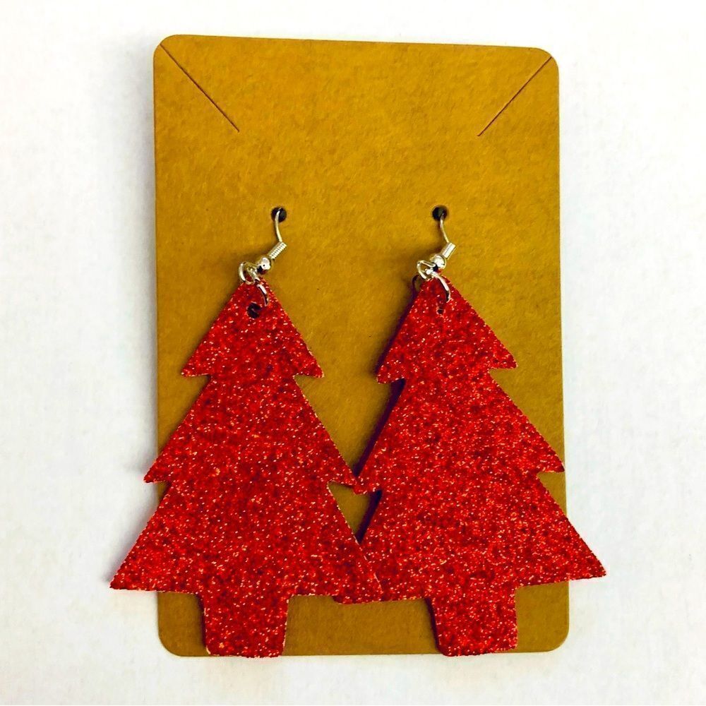 Women’s Faux Leather Teardrop Dangle Various Christmas Pattern Earrings